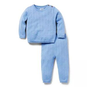 Janie and Jack Baby Pointelle Matching Set - Soft Blue 12-18 Months